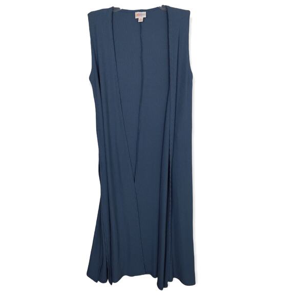Lularoe Duster Size XS Steel Blue Sleeveless Ribbed Texture - Picture 1 of 5
